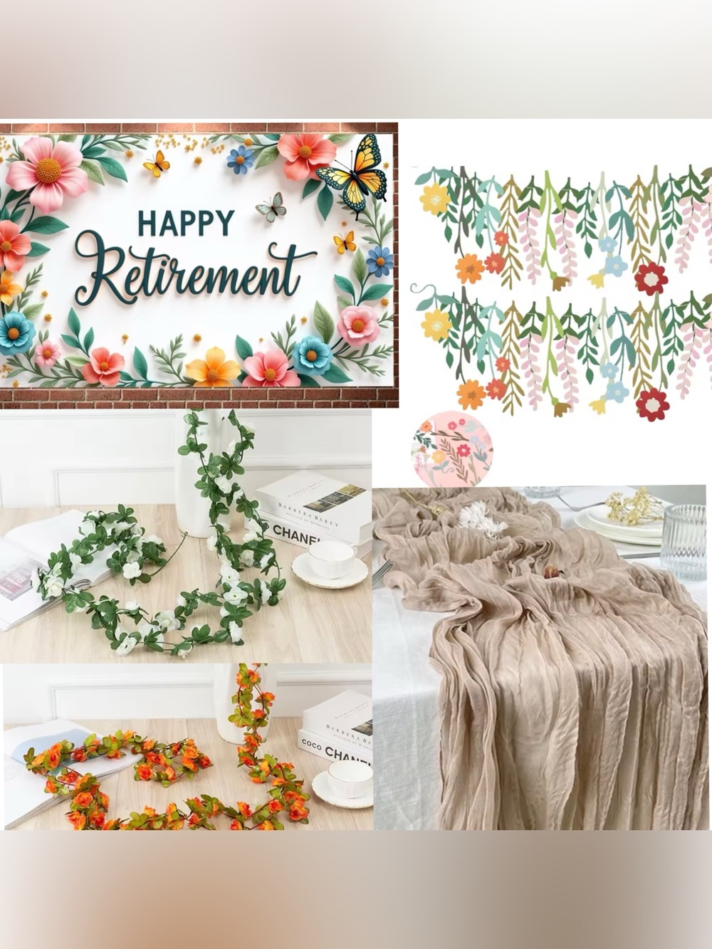 Happy Retirement Floral Banner and Garland Set 2 table runner - Multicolor